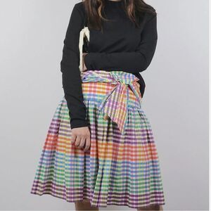 NWT J Crew Sz 0 Bow Tie Front Coquette Preppy Midi Full Skirt Gingham High Wait